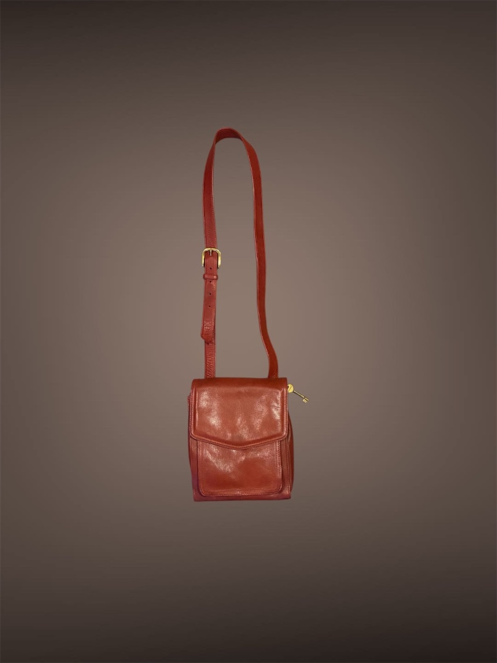 Women's Vintage Fossil Red Leather Messenger Crossbody bag, Classic Model
